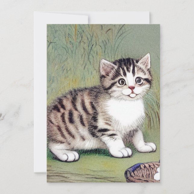 Vintage Striped Kitten Illustration Invitation (Front)