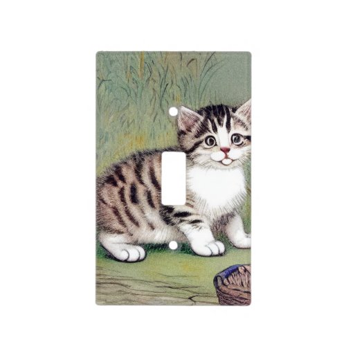 Vintage Striped Kitten Illustration Light Switch Cover