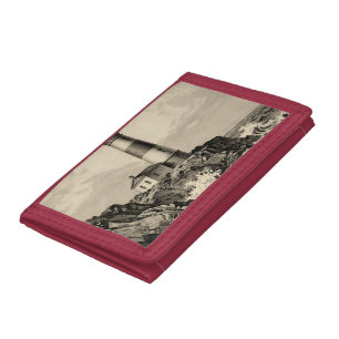 Vintage Striped Lighthouse Stormy Coast Tri-fold Wallet