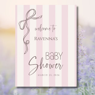 Vintage Striped Mauve Bow Baby Shower Welcome Foam Board