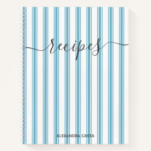 Vintage Striped Minimalist Script Custom Recipe Notebook
