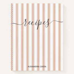 Vintage Striped Minimalist Script Custom Recipe Notebook