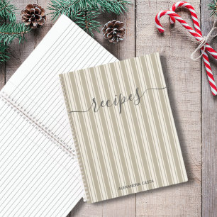 Vintage Striped Minimalist Script Custom Recipe Notebook