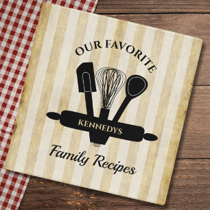 Vintage Striped Paper Family Name Recipe Cookbook 3 Ring Binder