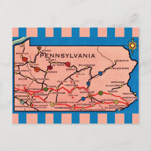 Vintage Striped Pennsylvania Map  Postcard