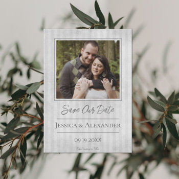 Vintage Striped Photo | Gray Save The Date by trendythings at Zazzle