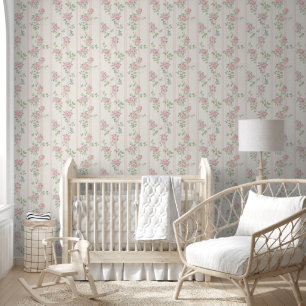 Vintage Striped Pink Rose   Wallpaper
