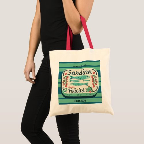 Vintage Striped Sardines Blue and Teal Italian   Tote Bag