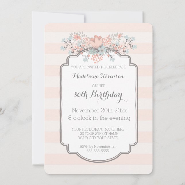Vintage Stripes 80th Birthday Party Invitations (Back)