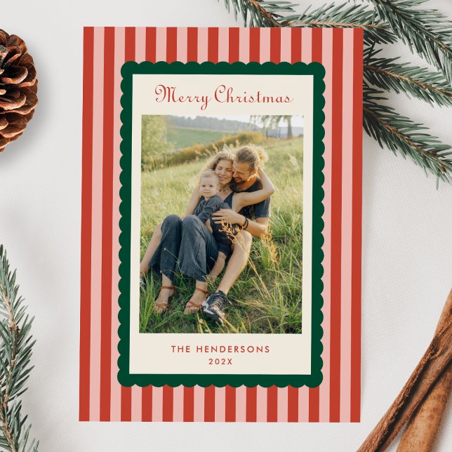Vintage Stripes and Scallops Photo  Holiday Card (Creator Uploaded)