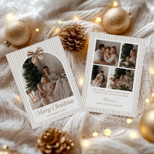 Vintage Stripes Boho Bow Ribbon 5 Photo Holiday Card