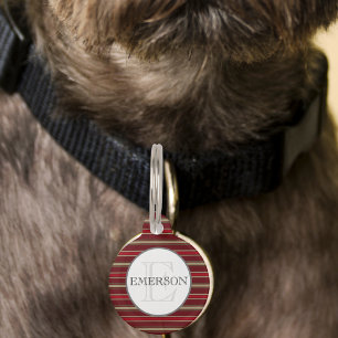 Vintage Stripes Burgundy Red Tan White Custom Pet ID Tag