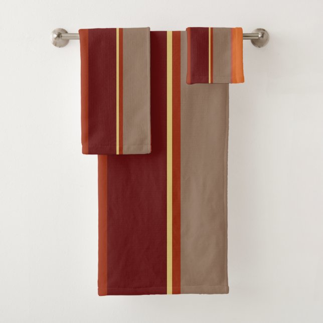 Vintage Stripes copper and reds Bath Towel Set (Insitu)