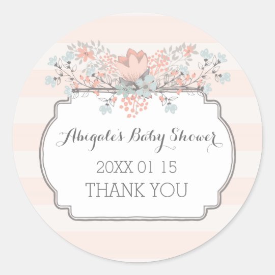 Vintage Stripes Floral Baby Shower Favor Stickers Zazzle Com