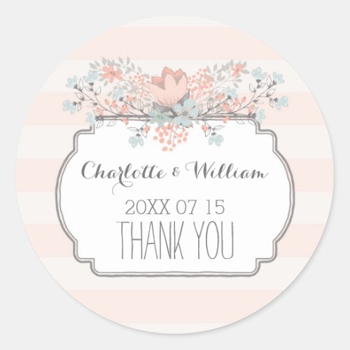 Vintage Stripes Floral Wedding Favor Tags