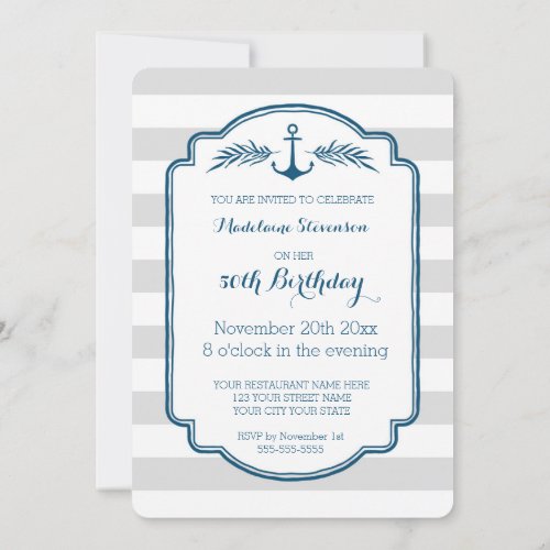 Vintage Stripes Nautical 50th Birthday Party Invitation