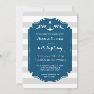 Vintage Stripes Nautical 50th Birthday Party Invitation
