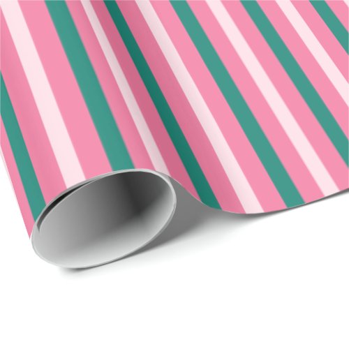 Vintage Stripes Pink and Green Retro Christmas Wrapping Paper