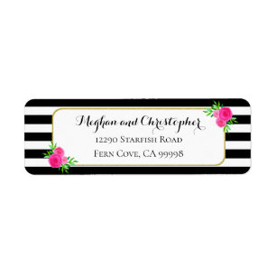 Vintage Stripes Pink Floral Wedding Return Address Label