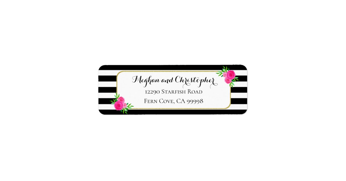 Vintage Stripes Pink Floral Wedding Return Address Label | Zazzle