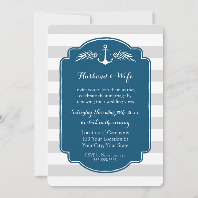 Vintage Stripes Wedding Vow Renewal Invitation (Back)