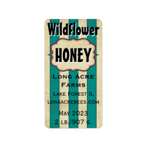 Vintage Stripes Wildflower Customized Honey Jar Label
