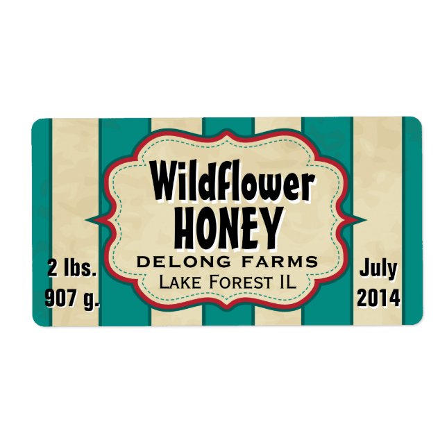 Vintage Stripes Wildflower Honey Large Horizontal Label (Front)