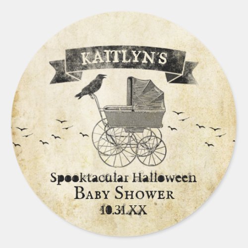 Vintage Stroller Halloween Baby Shower Classic Round Sticker