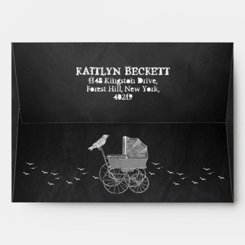 Vintage Stroller Halloween Baby Shower Envelope