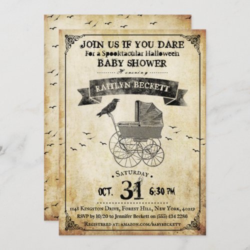 Vintage Stroller Halloween Baby Shower Invitation