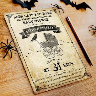 Vintage Stroller Halloween Baby Shower Invitation