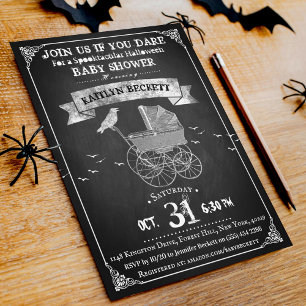 Vintage Stroller Halloween Baby Shower Invitation