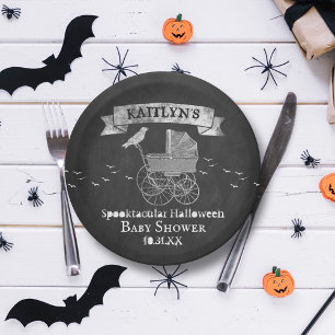 Vintage Stroller Halloween Baby Shower Paper Plates
