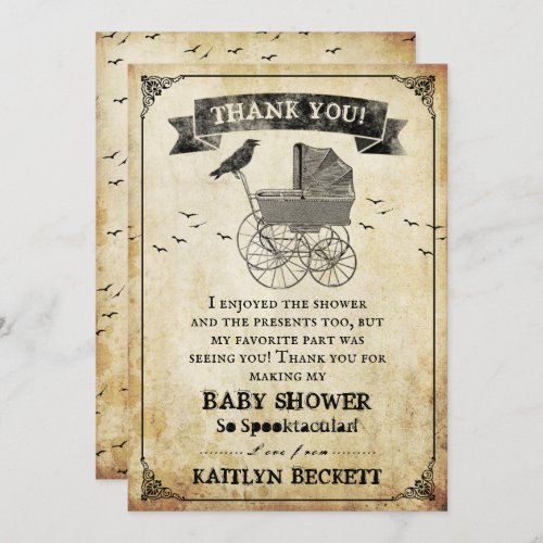 Vintage Stroller Halloween Baby Shower Thank You Card
