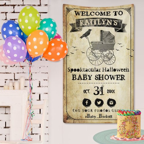 Vintage Stroller Halloween Baby Shower Welcome Banner