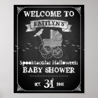 Vintage Stroller Halloween Baby Shower Welcome Poster