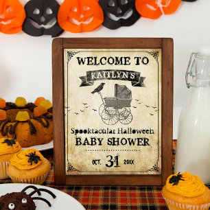 Vintage Stroller Halloween Baby Shower Welcome Poster
