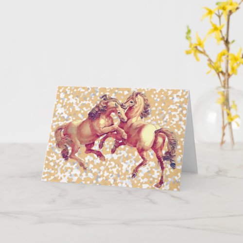 Vintage Strong Horses Playing Rearing Art Card
