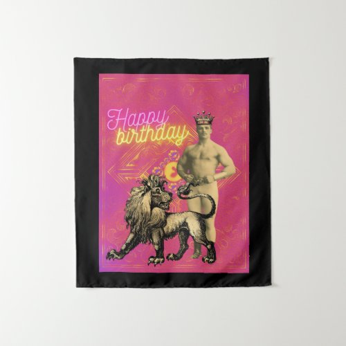 Vintage Strongman Funky Altered Art Birthday  Tapestry