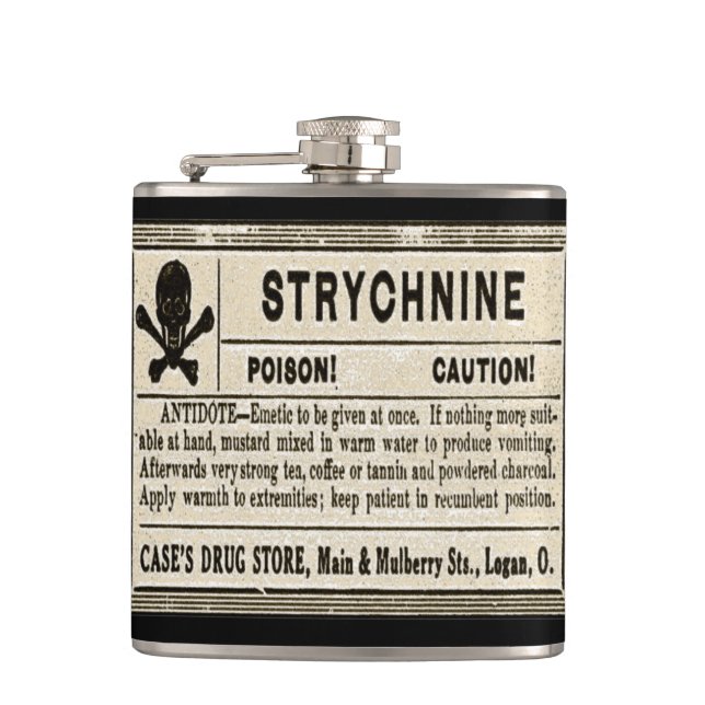 Vintage Strychnine Poison Label Flask (Front)
