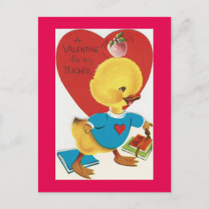 Vintage Student Bird Valentine For Teacher Holiday Postcard