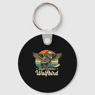 Vintage stupid canadian wolf bird funny loon meme keychain