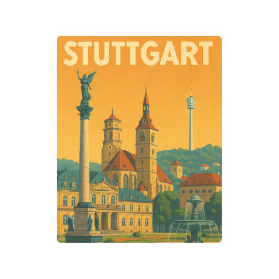 Vintage Stuttgart Germany Landmarks Metal Print