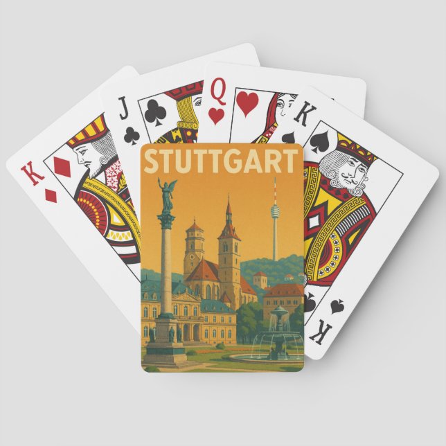 Vintage Stuttgart Germany Landmarks Poker Cards (Back)