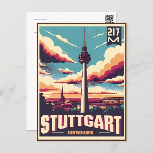 Vintage Stuttgart TV Tower Fernsehturm german gift Postcard