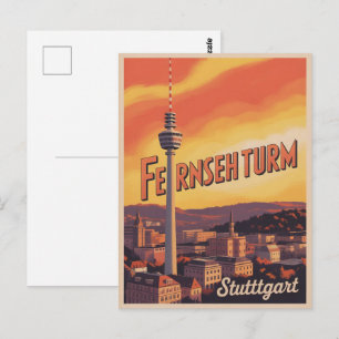 Vintage Stuttgart TV Tower Fernsehturm german gift Postcard