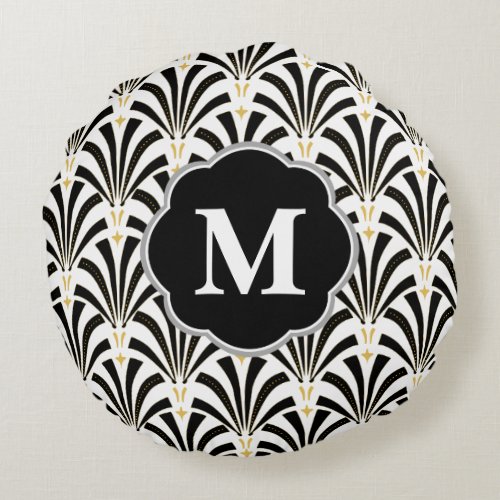Vintage Style 1920s Fans  Initial Letter Round Pillow