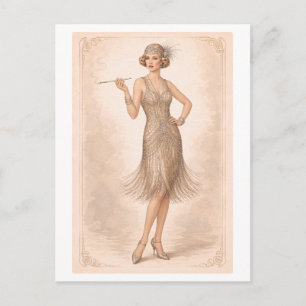 Vintage-Style 1920s Flapper Fashion Plate Postcard