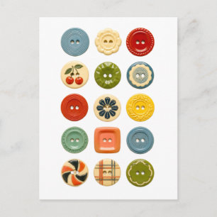 Vintage-Style 1950s Buttons Postcard