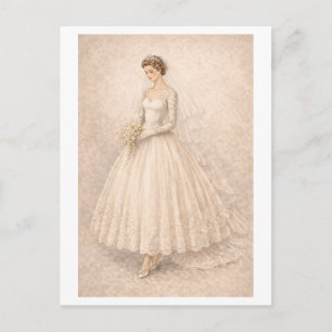 Vintage-Style 1950s Wedding Gown Postcard